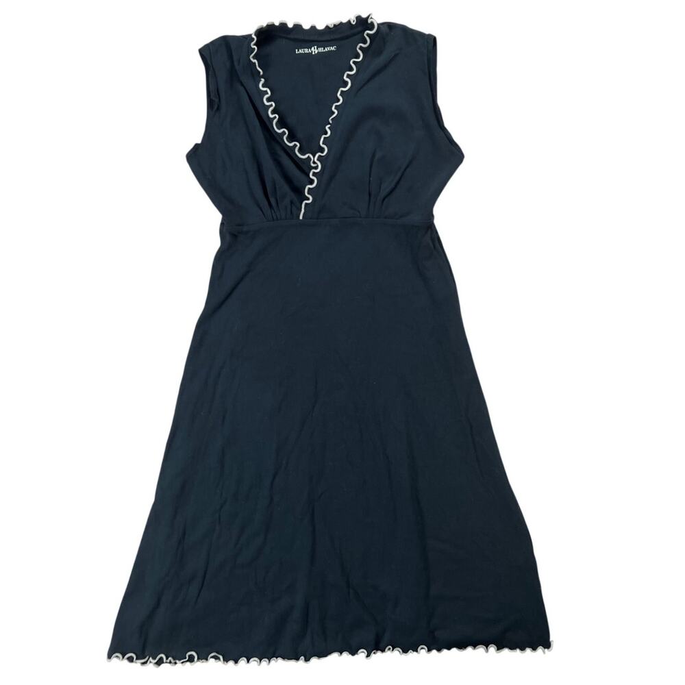Laura Hlavac Womens Dress Size M Black V-Neck Stretch Ruffle Short Sleeve